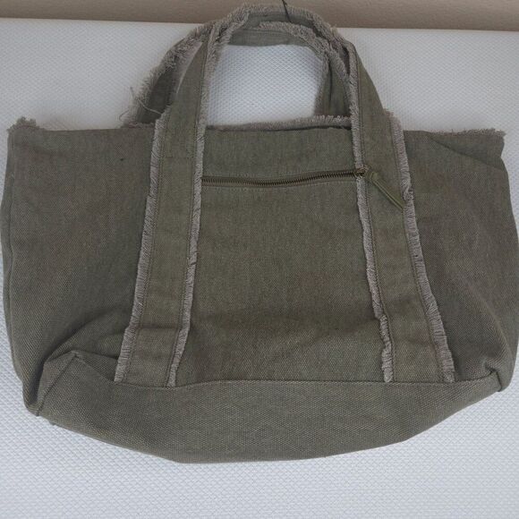 Steve Madden Canvas Military Inspired Tote Bag Patches Green New - Picture 5 of 7